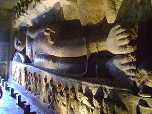 Parinirvana, depicted in Ajanta Cave 26