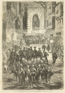 Procession through the streets of Cairon on the 1st day of Ramadan, M. Jarou, circa 1870